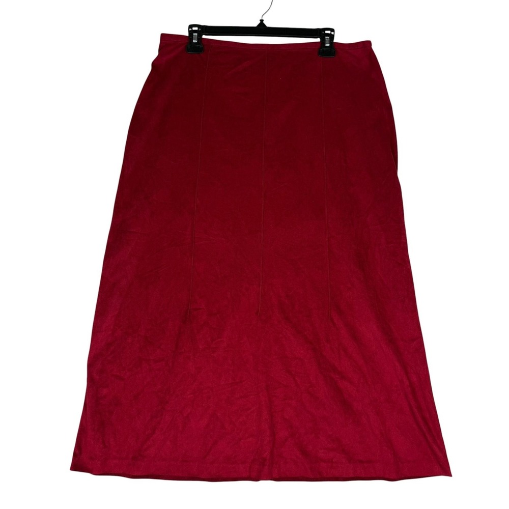 Norton McNaughton Skirt Womens 14 Red Microfiber A-Line‎ Midi Zip Back Casual